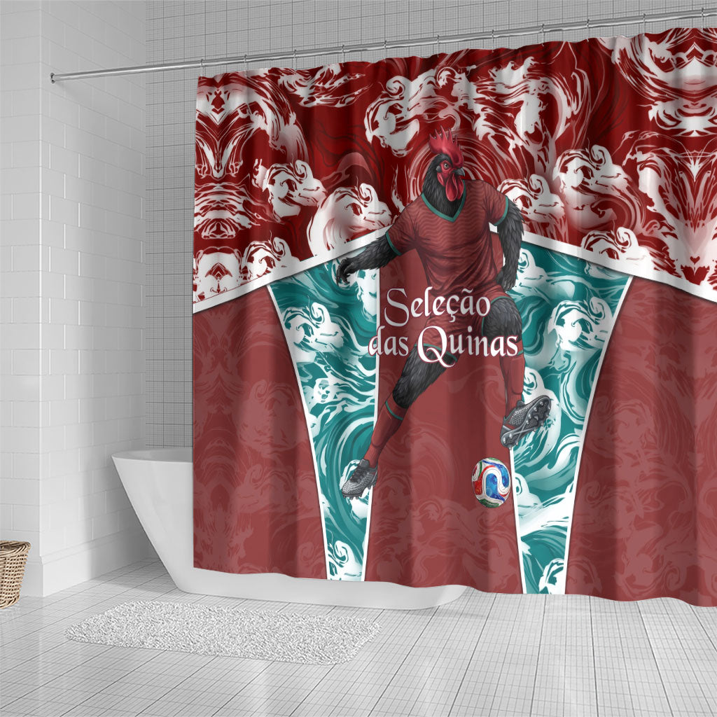 Portugal Football Shower Curtain Selecao das Quinas Rooster Mascot Ornate Marble Swirl