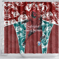 Portugal Football Shower Curtain Selecao das Quinas Rooster Mascot Ornate Marble Swirl