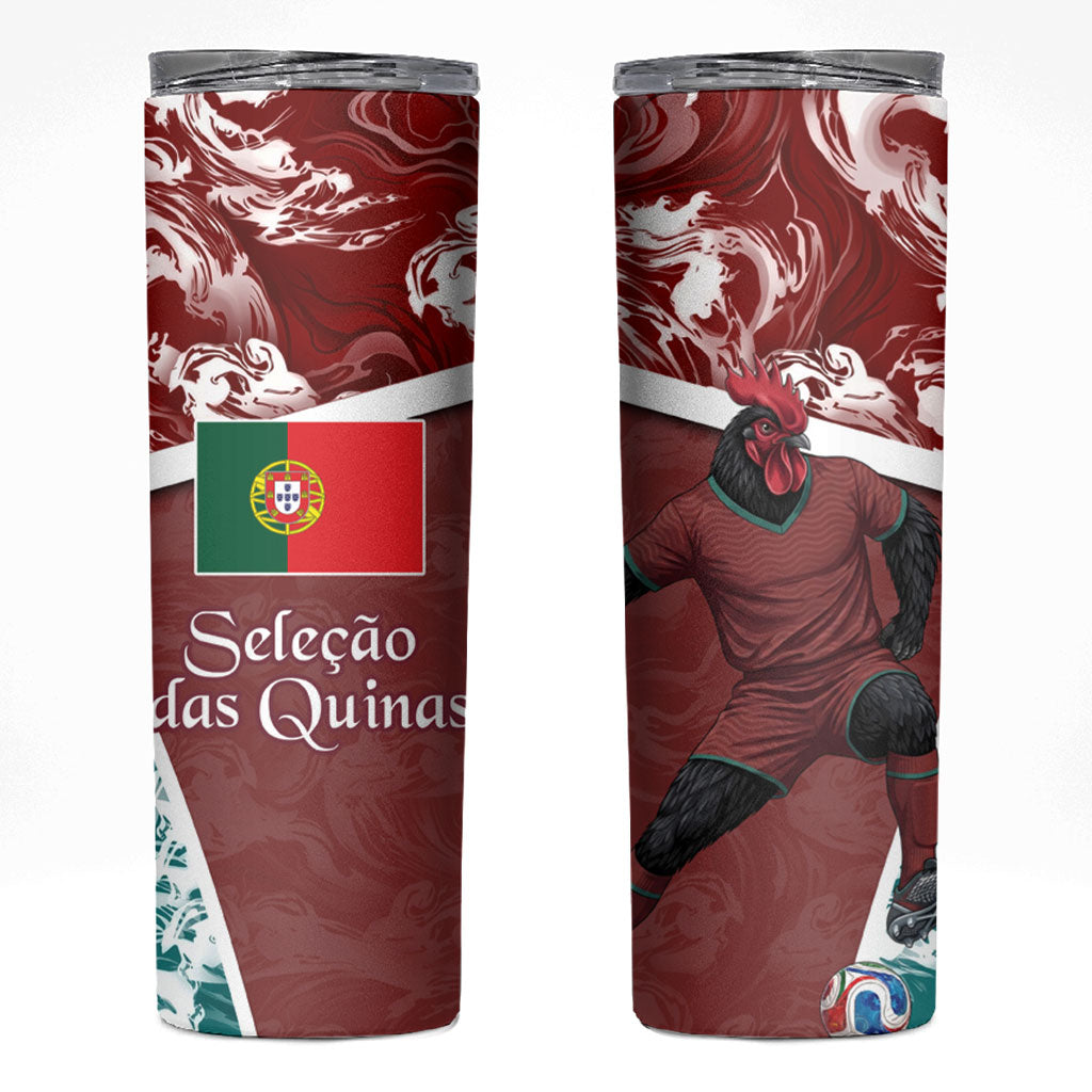 Portugal Football Skinny Tumbler Selecao das Quinas Rooster Mascot Ornate Marble Swirl