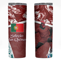 Portugal Football Skinny Tumbler Selecao das Quinas Rooster Mascot Ornate Marble Swirl