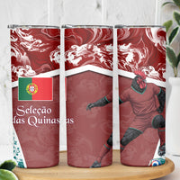 Portugal Football Skinny Tumbler Selecao das Quinas Rooster Mascot Ornate Marble Swirl