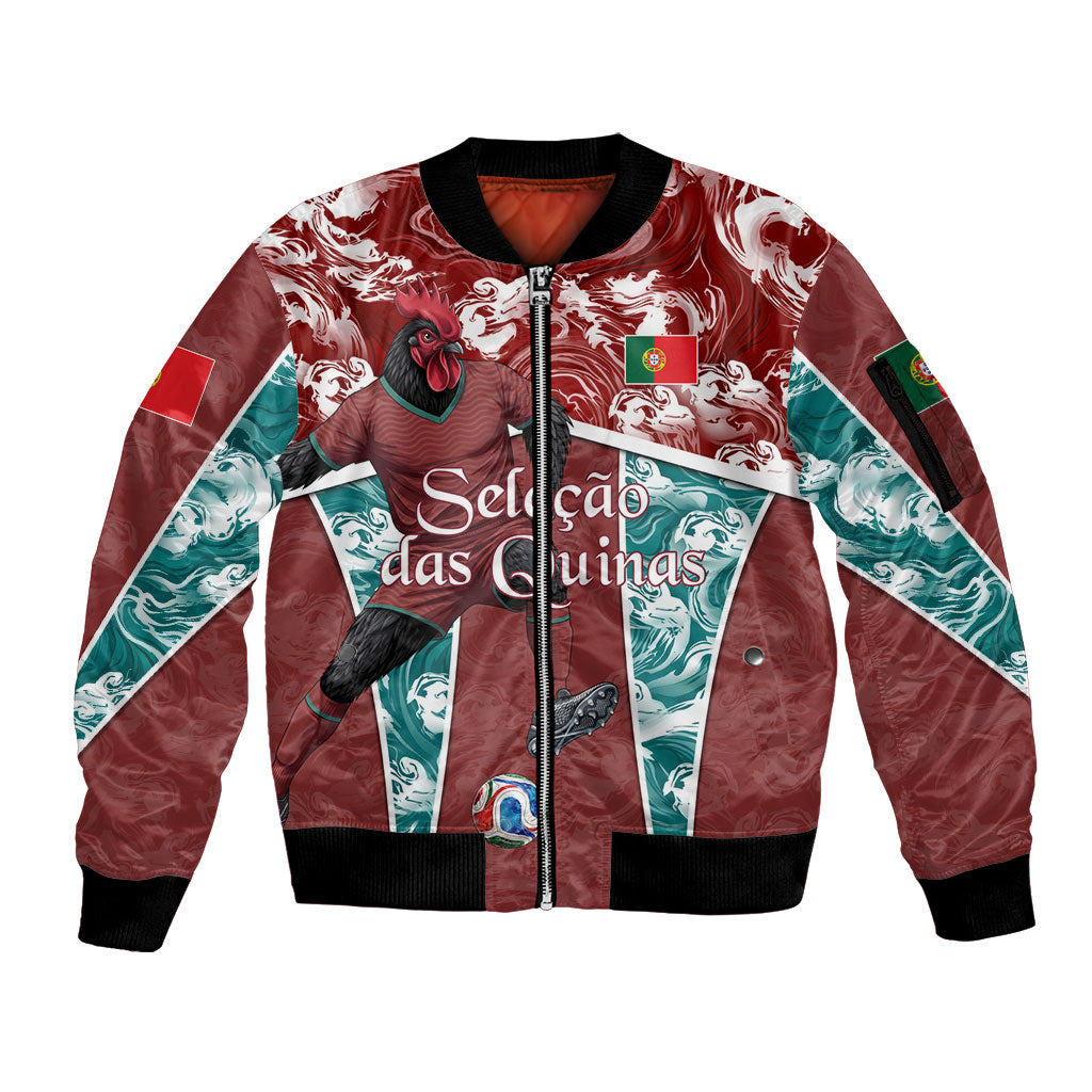 Personalized Portugal Football Sleeve Zip Bomber Jacket Selecao das Quinas Rooster Mascot Ornate Marble Swirl