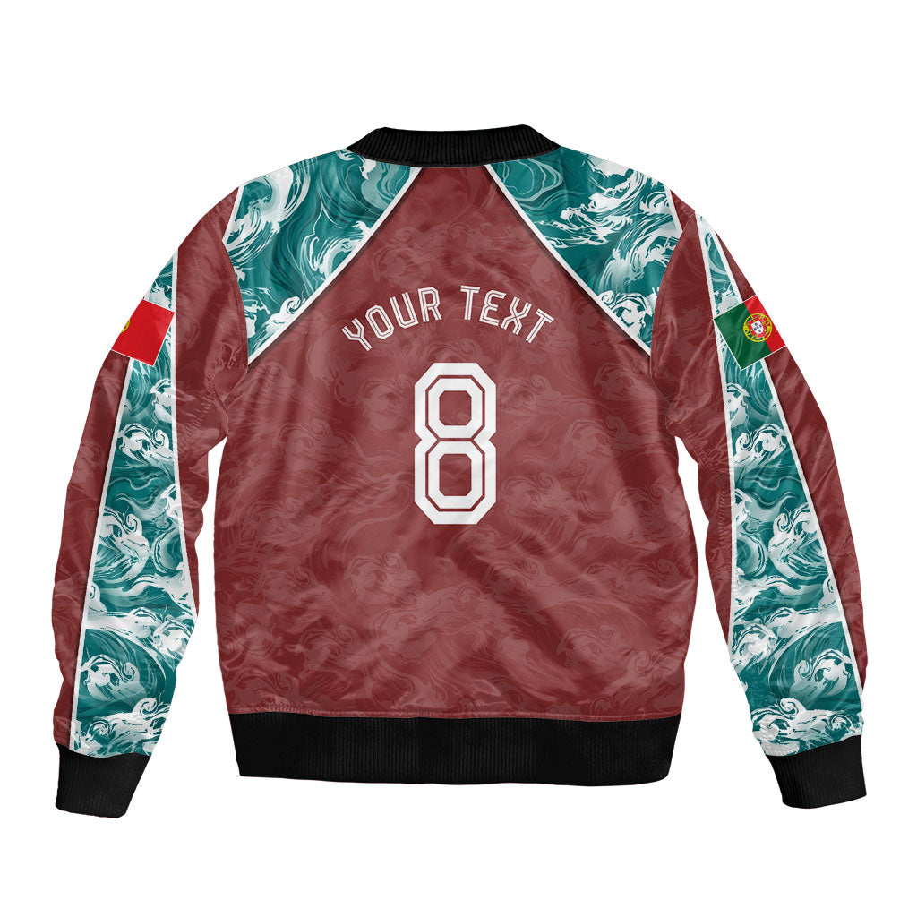 Personalized Portugal Football Sleeve Zip Bomber Jacket Selecao das Quinas Rooster Mascot Ornate Marble Swirl