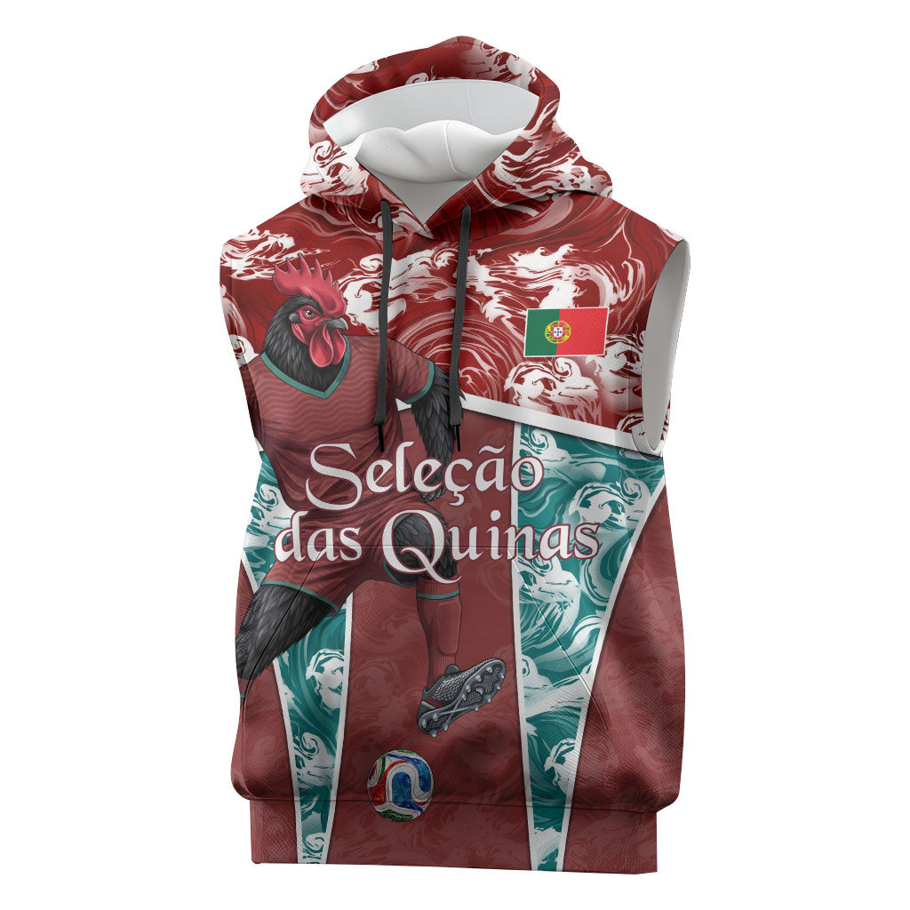 Personalized Portugal Football Sleeveless Hoodie Selecao das Quinas Rooster Mascot Ornate Marble Swirl
