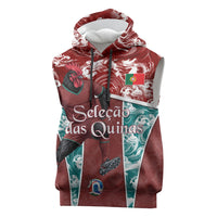 Personalized Portugal Football Sleeveless Hoodie Selecao das Quinas Rooster Mascot Ornate Marble Swirl