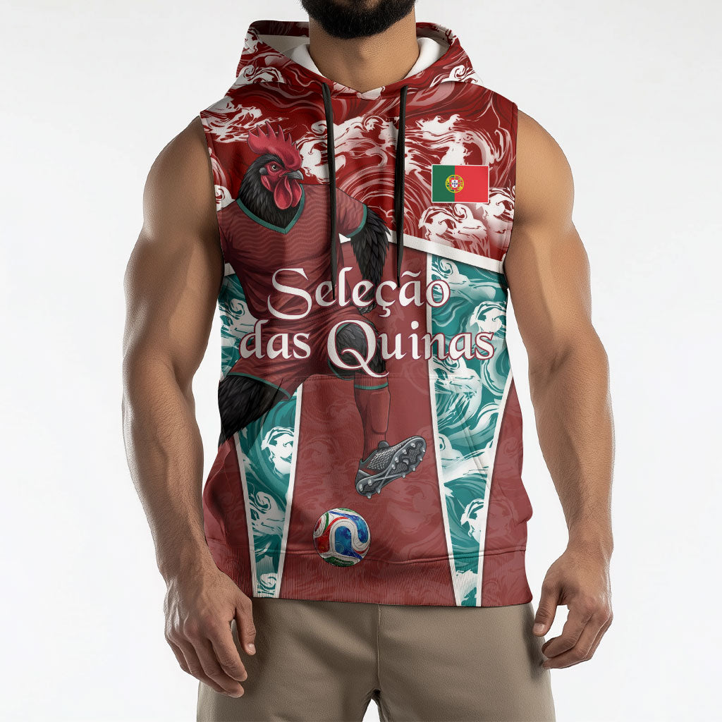 Personalized Portugal Football Sleeveless Hoodie Selecao das Quinas Rooster Mascot Ornate Marble Swirl