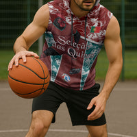 Personalized Portugal Football Sleeveless Hoodie Selecao das Quinas Rooster Mascot Ornate Marble Swirl