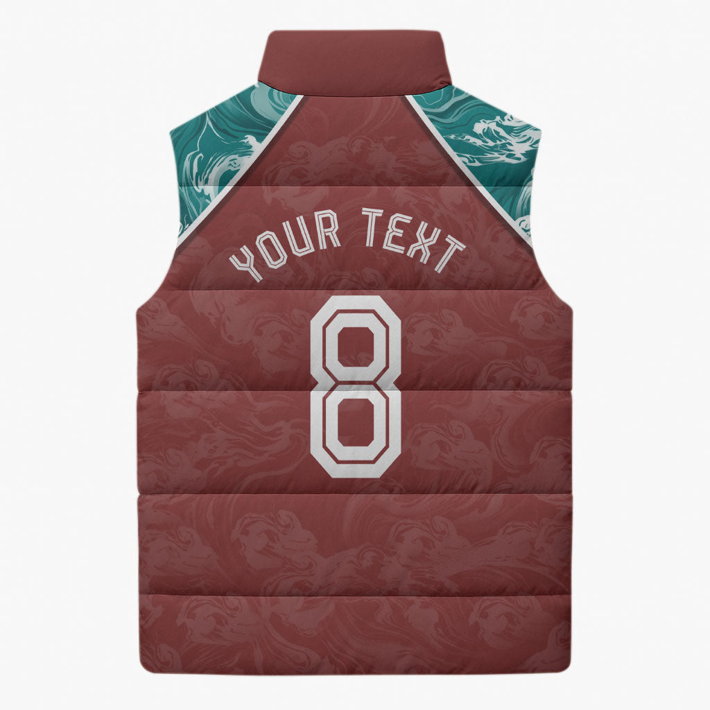 Personalized Portugal Football Sleeveless Puffer Jacket Selecao das Quinas Rooster Mascot Ornate Marble Swirl