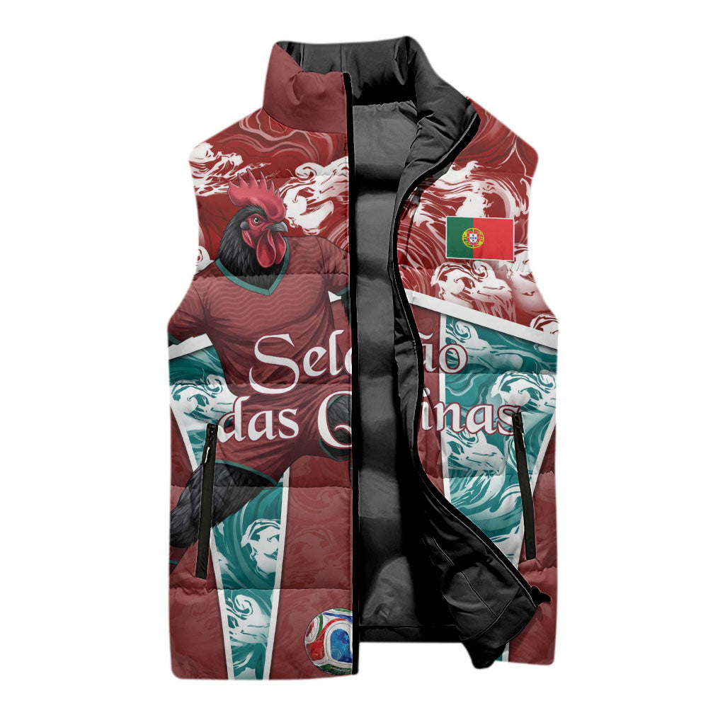 Personalized Portugal Football Sleeveless Puffer Jacket Selecao das Quinas Rooster Mascot Ornate Marble Swirl