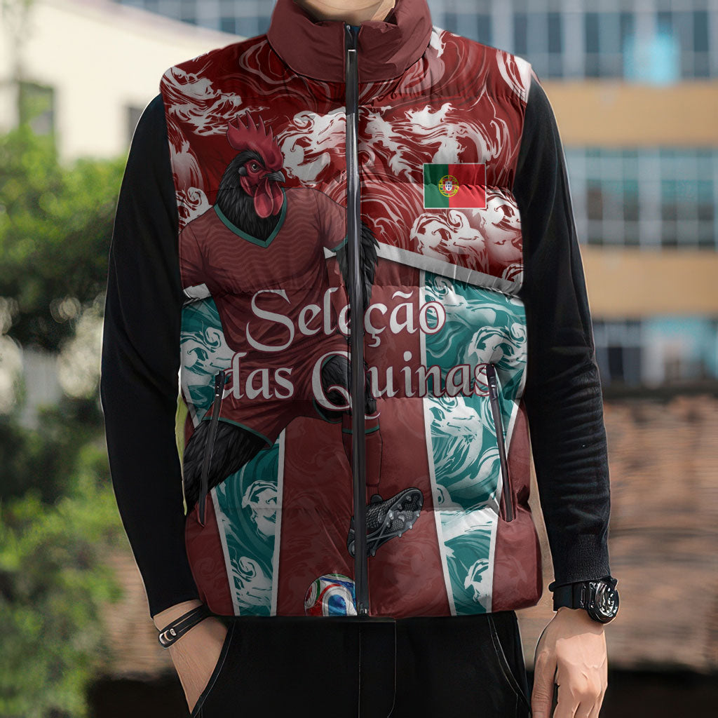Personalized Portugal Football Sleeveless Puffer Jacket Selecao das Quinas Rooster Mascot Ornate Marble Swirl