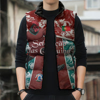 Personalized Portugal Football Sleeveless Puffer Jacket Selecao das Quinas Rooster Mascot Ornate Marble Swirl