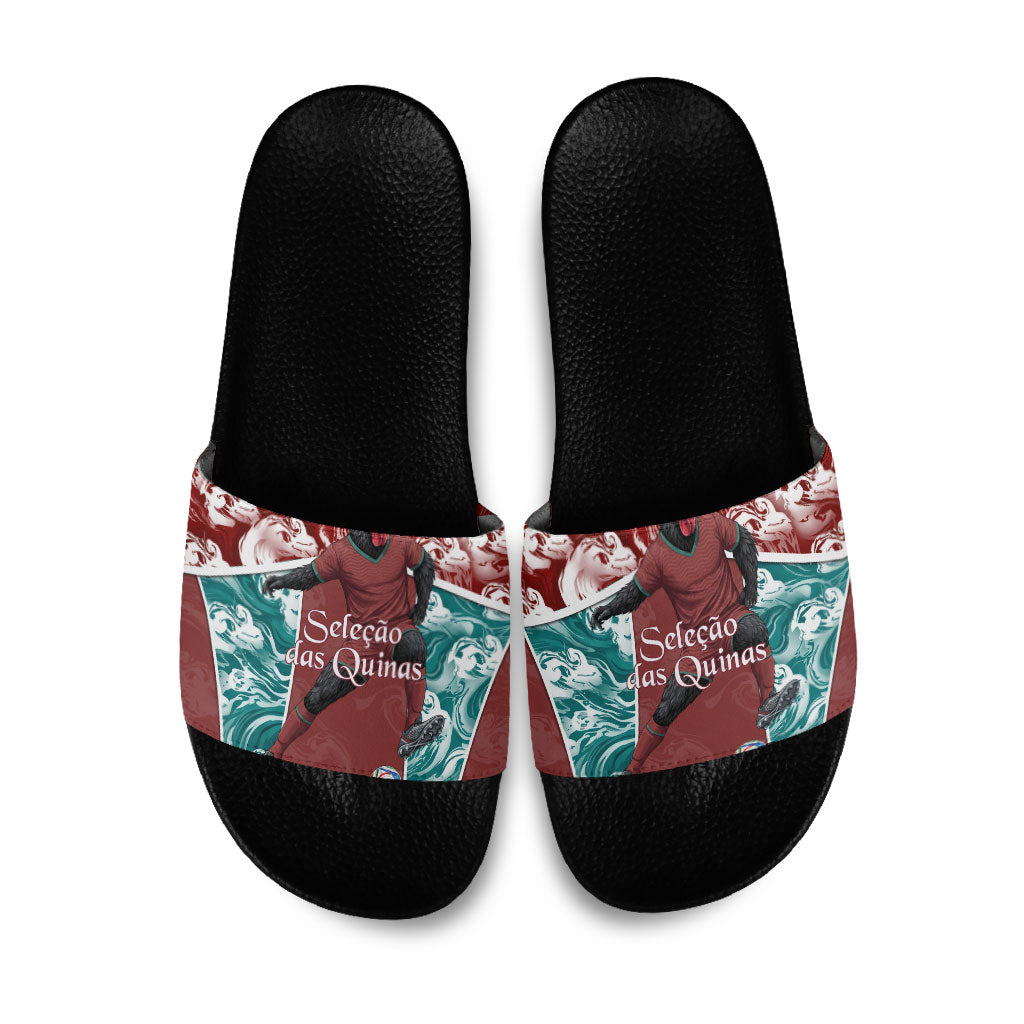 Portugal Football Slide Sandals Selecao das Quinas Rooster Mascot Ornate Marble Swirl