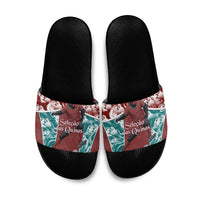 Portugal Football Slide Sandals Selecao das Quinas Rooster Mascot Ornate Marble Swirl