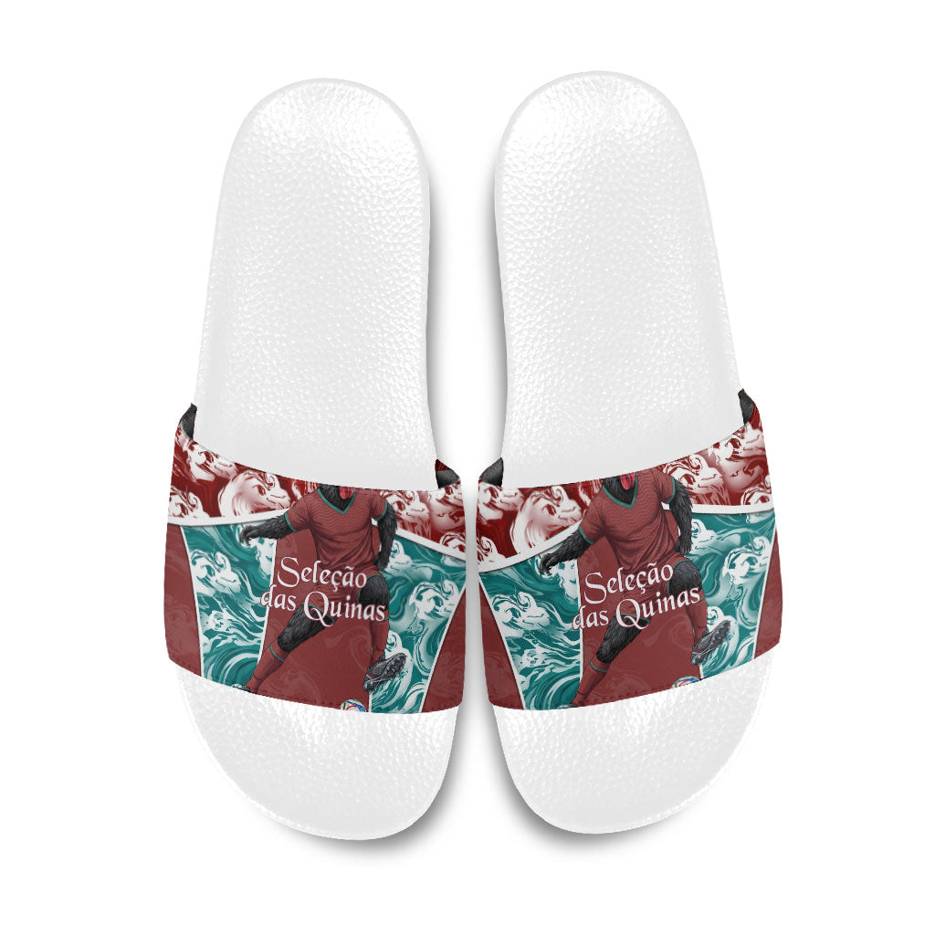 Portugal Football Slide Sandals Selecao das Quinas Rooster Mascot Ornate Marble Swirl