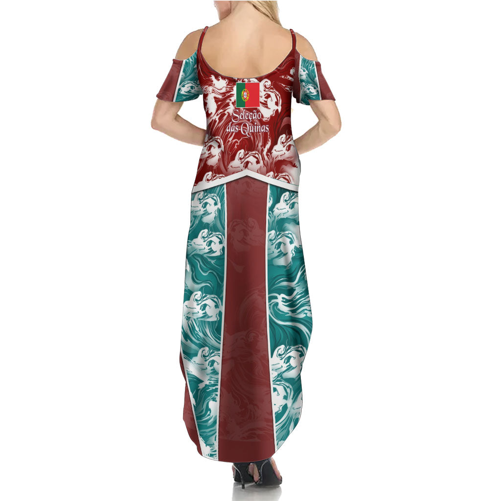 Portugal Football Summer Maxi Dress Selecao das Quinas Rooster Mascot Ornate Marble Swirl