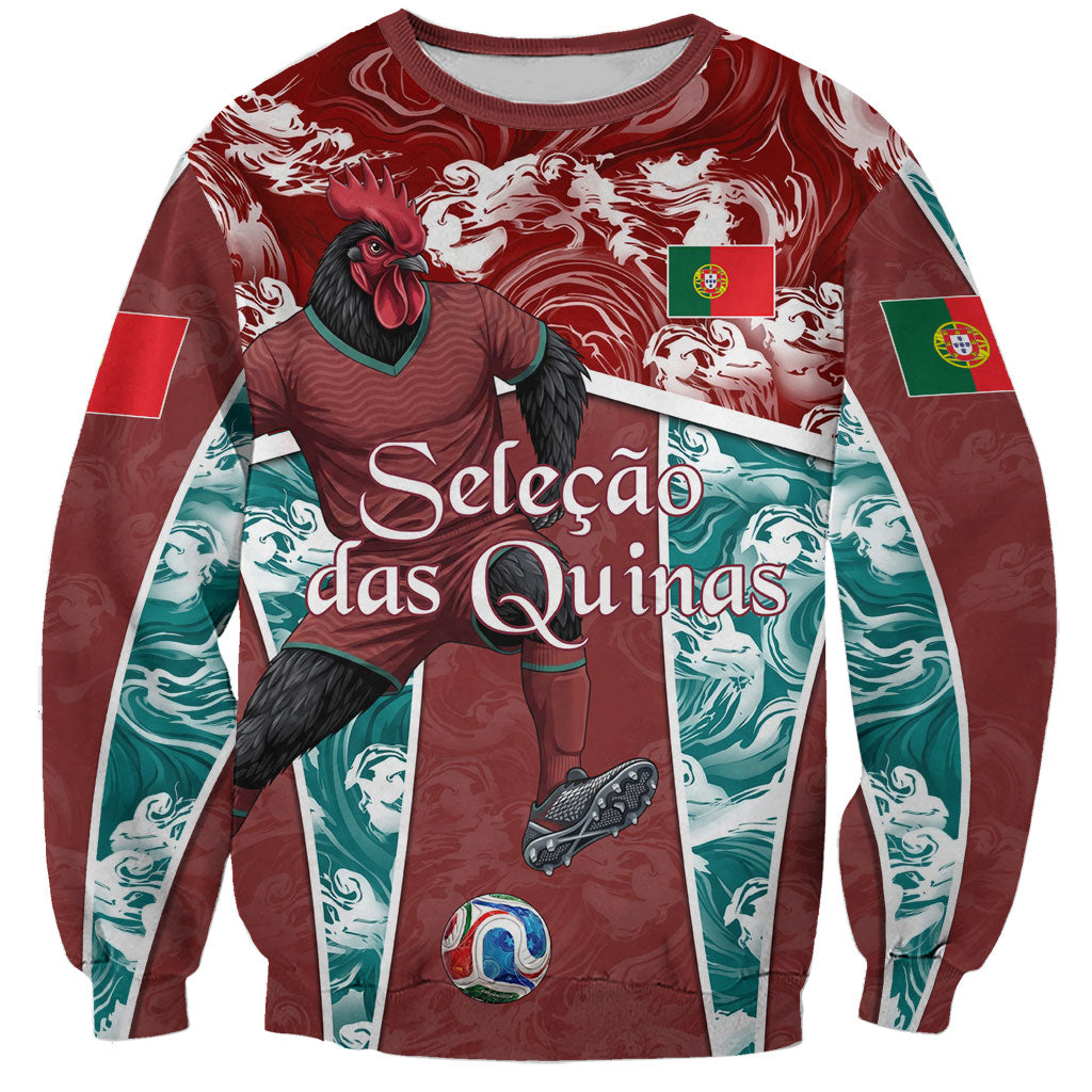 Personalized Portugal Football Sweatshirt Selecao das Quinas Rooster Mascot Ornate Marble Swirl