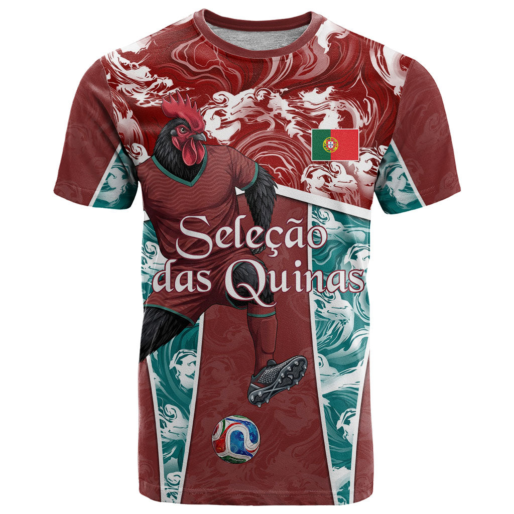 Personalized Portugal Football T Shirt Selecao das Quinas Rooster Mascot Ornate Marble Swirl