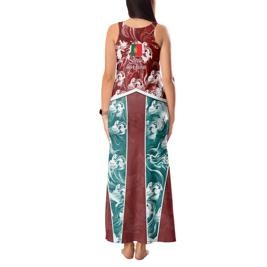 Portugal Football Tank Maxi Dress Selecao das Quinas Rooster Mascot Ornate Marble Swirl