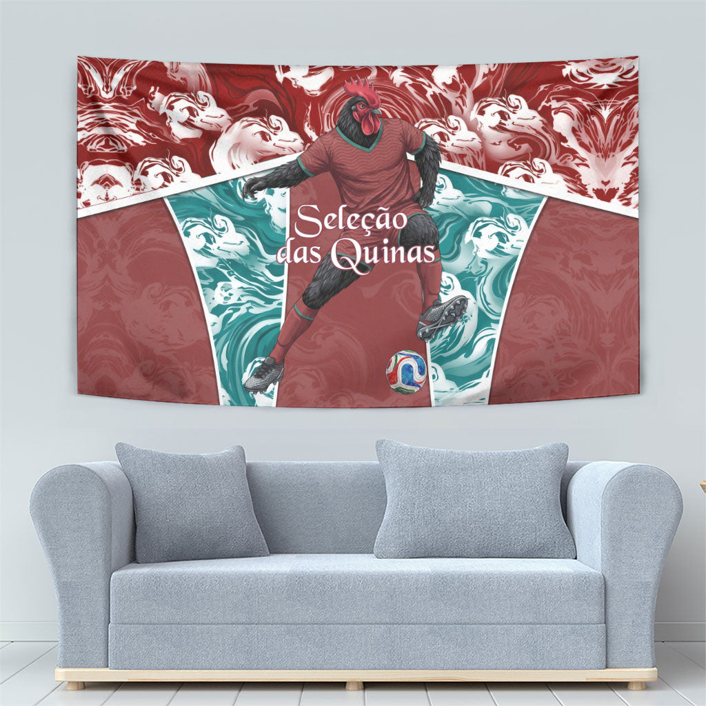 Portugal Football Tapestry Selecao das Quinas Rooster Mascot Ornate Marble Swirl
