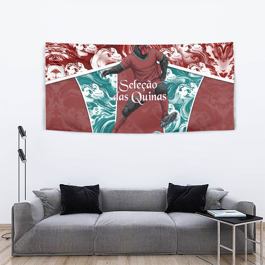 Portugal Football Tapestry Selecao das Quinas Rooster Mascot Ornate Marble Swirl
