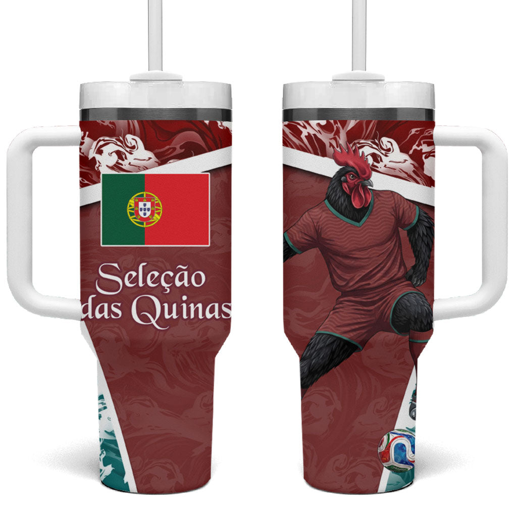 Portugal Football Tumbler With Handle Selecao das Quinas Rooster Mascot Ornate Marble Swirl