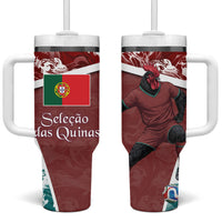 Portugal Football Tumbler With Handle Selecao das Quinas Rooster Mascot Ornate Marble Swirl