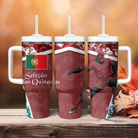 Portugal Football Tumbler With Handle Selecao das Quinas Rooster Mascot Ornate Marble Swirl