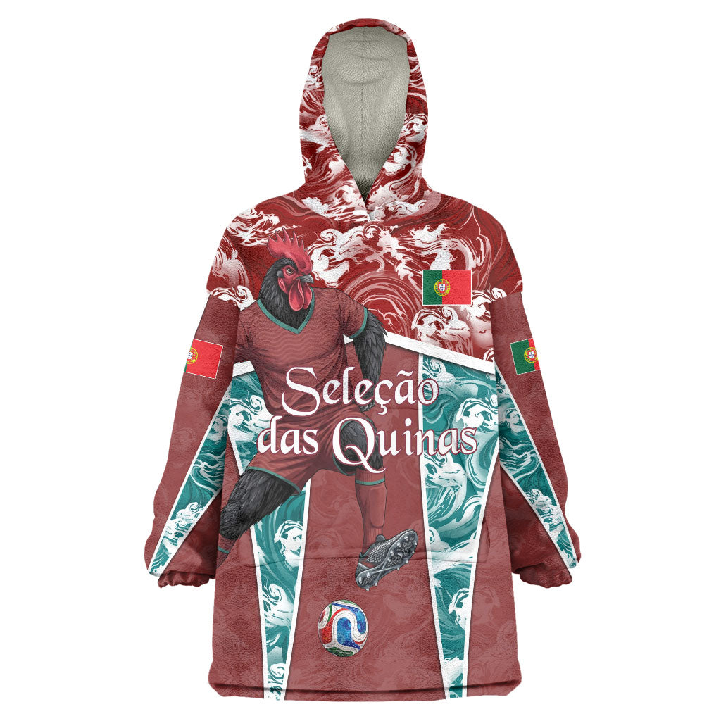 Personalized Portugal Football Wearable Blanket Hoodie Selecao das Quinas Rooster Mascot Ornate Marble Swirl