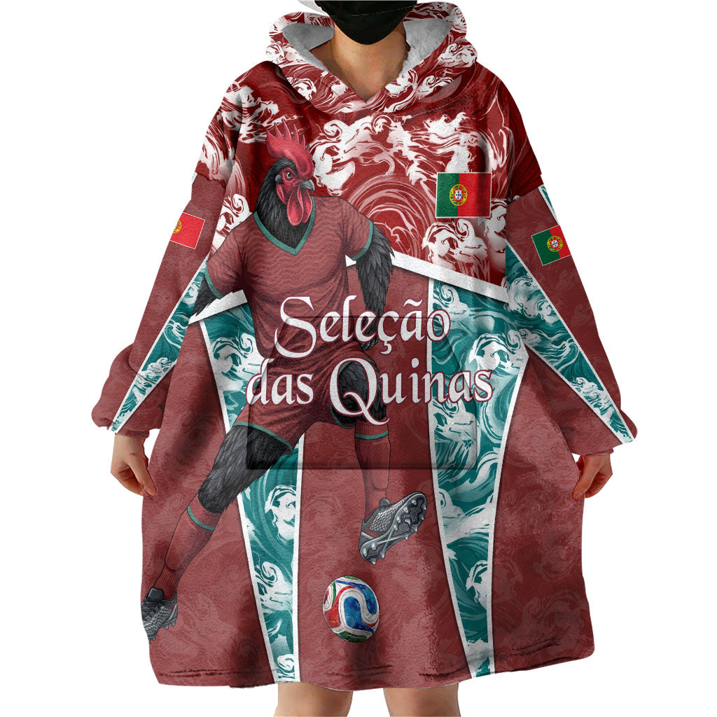 Personalized Portugal Football Wearable Blanket Hoodie Selecao das Quinas Rooster Mascot Ornate Marble Swirl