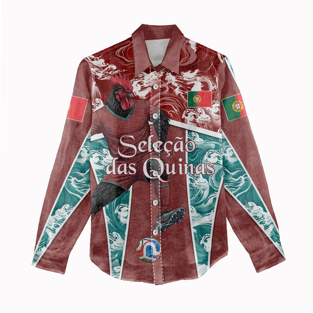Personalized Portugal Football Women Casual Shirt Selecao das Quinas Rooster Mascot Ornate Marble Swirl