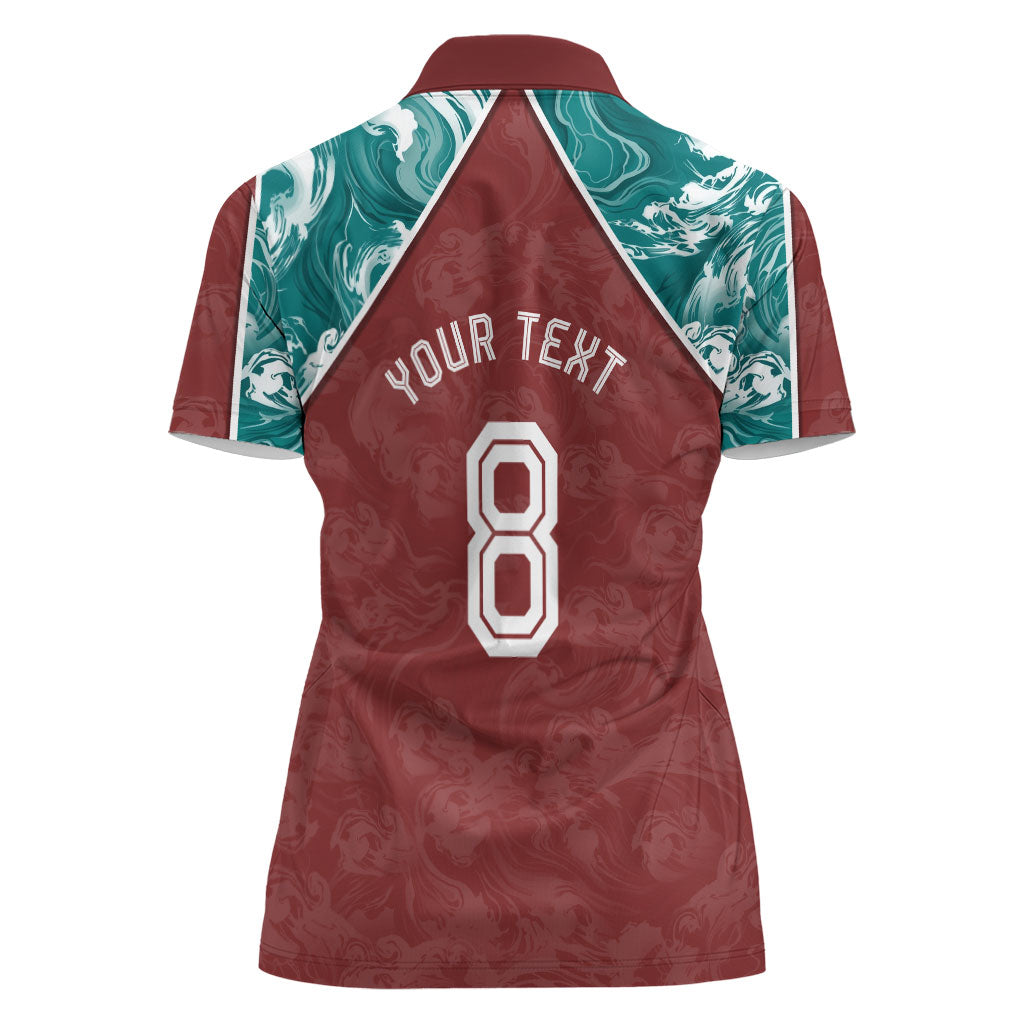 Personalized Portugal Football Women Polo Shirt Selecao das Quinas Rooster Mascot Ornate Marble Swirl