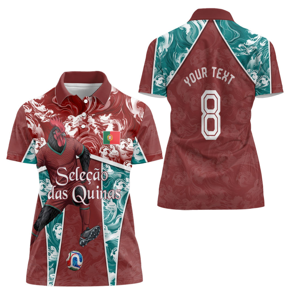 Personalized Portugal Football Women Polo Shirt Selecao das Quinas Rooster Mascot Ornate Marble Swirl