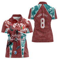 Personalized Portugal Football Women Polo Shirt Selecao das Quinas Rooster Mascot Ornate Marble Swirl