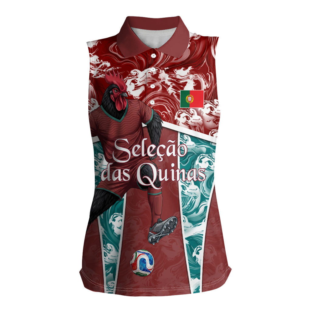 Personalized Portugal Football Women Sleeveless Polo Shirt Selecao das Quinas Rooster Mascot Ornate Marble Swirl