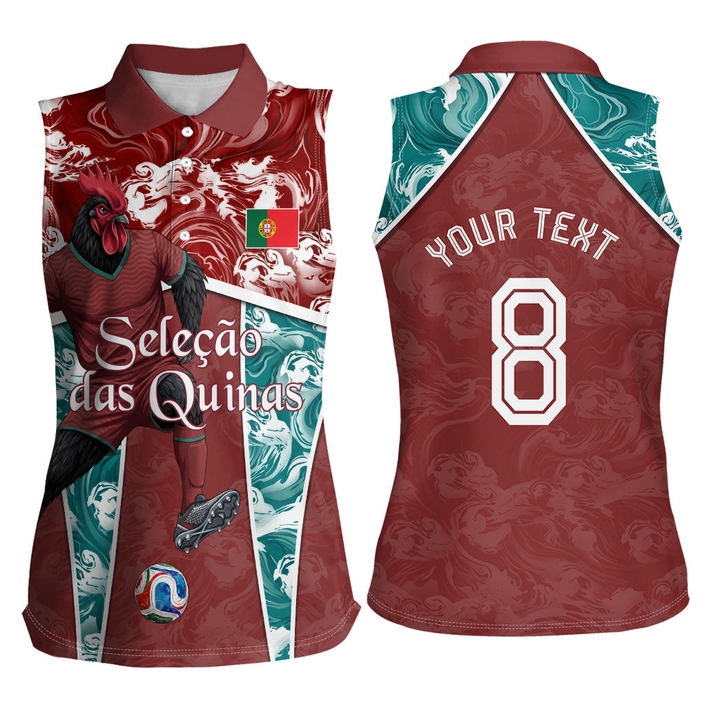 Personalized Portugal Football Women Sleeveless Polo Shirt Selecao das Quinas Rooster Mascot Ornate Marble Swirl