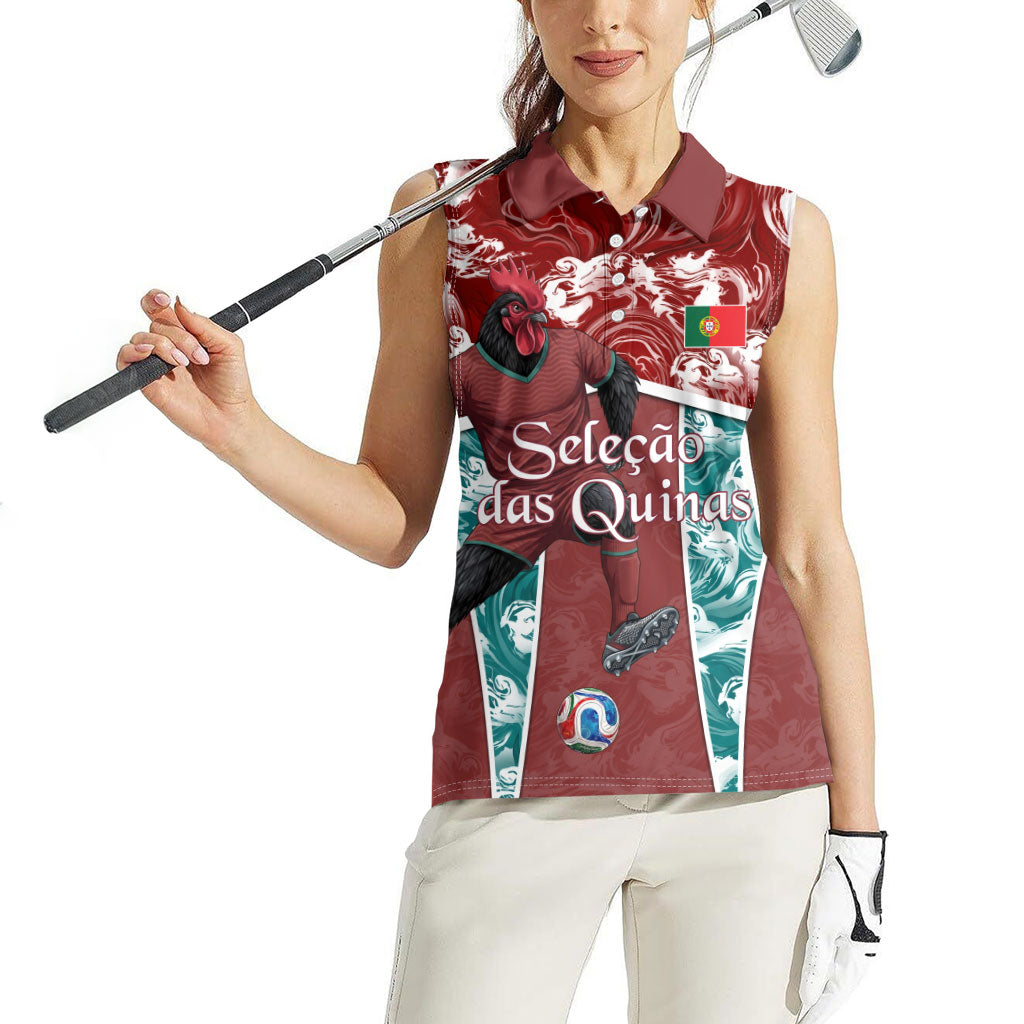 Personalized Portugal Football Women Sleeveless Polo Shirt Selecao das Quinas Rooster Mascot Ornate Marble Swirl
