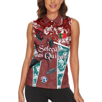 Personalized Portugal Football Women Sleeveless Polo Shirt Selecao das Quinas Rooster Mascot Ornate Marble Swirl