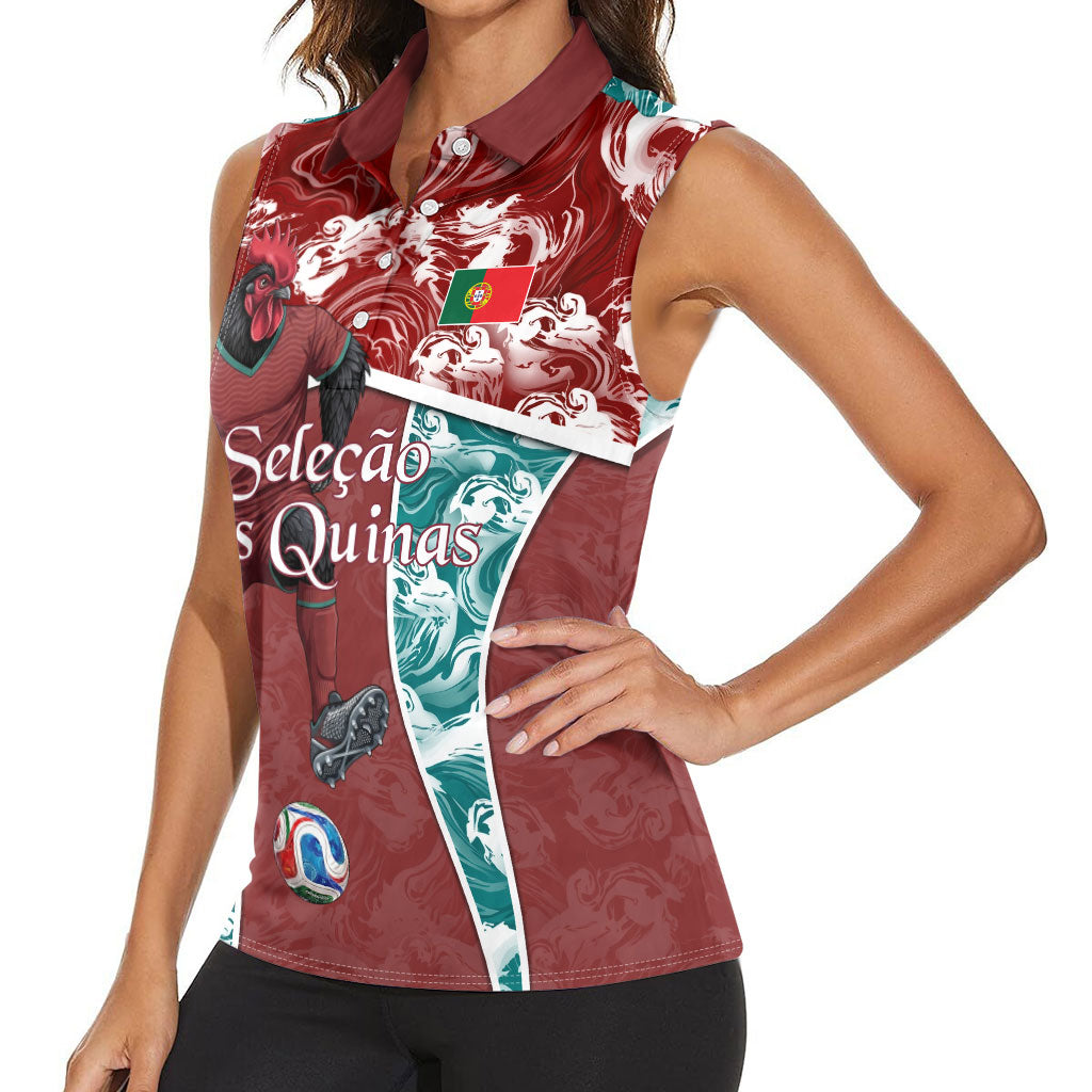Personalized Portugal Football Women Sleeveless Polo Shirt Selecao das Quinas Rooster Mascot Ornate Marble Swirl
