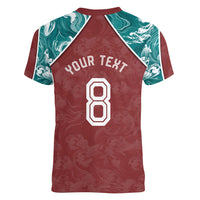 Personalized Portugal Football Women V-Neck T-Shirt Selecao das Quinas Rooster Mascot Ornate Marble Swirl