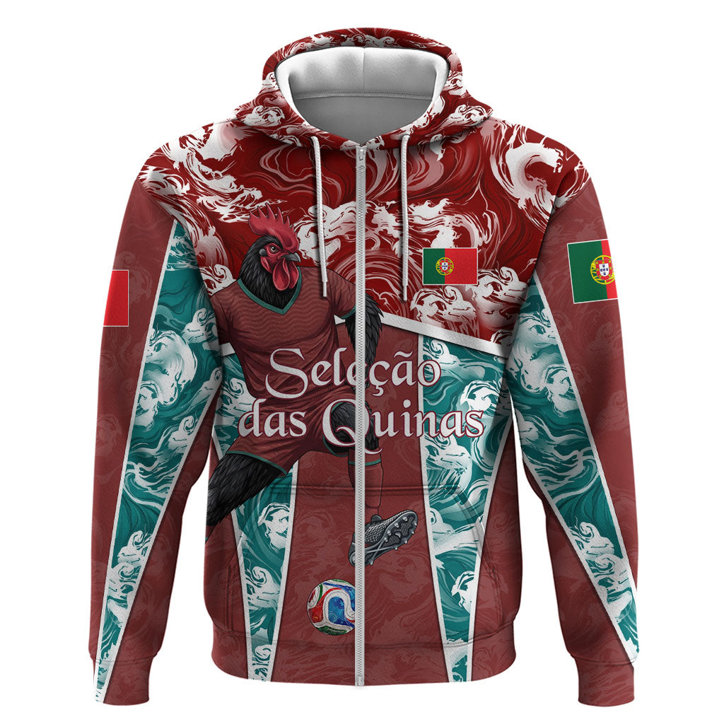 Personalized Portugal Football Zip Hoodie Selecao das Quinas Rooster Mascot Ornate Marble Swirl