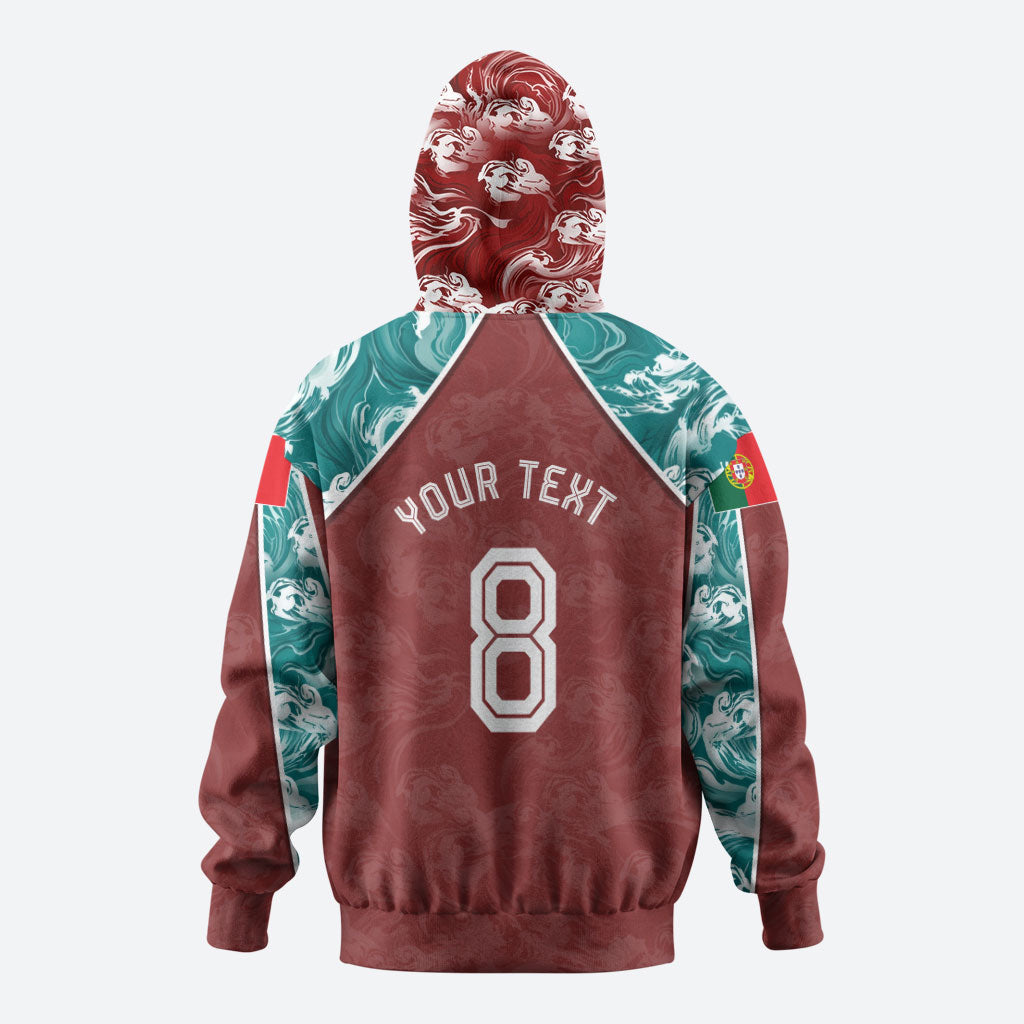 Personalized Portugal Football Zip Hoodie Selecao das Quinas Rooster Mascot Ornate Marble Swirl