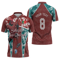 Personalized Portugal Football Zipper Polo Shirt Selecao das Quinas Rooster Mascot Ornate Marble Swirl