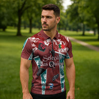 Personalized Portugal Football Zipper Polo Shirt Selecao das Quinas Rooster Mascot Ornate Marble Swirl