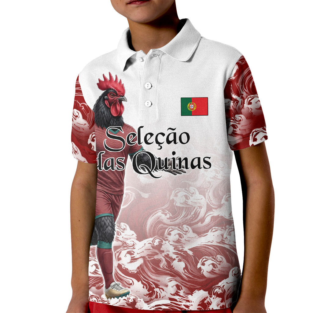 Personalized Portugal Football Selecao das Quinas Kid Polo Shirt Rooster Mascot Patriotic Ornate
