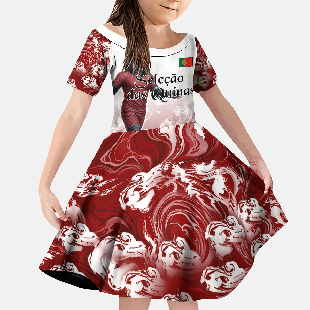 Personalized Portugal Football Selecao das Quinas Kid Short Sleeve Dress Rooster Mascot Patriotic Ornate