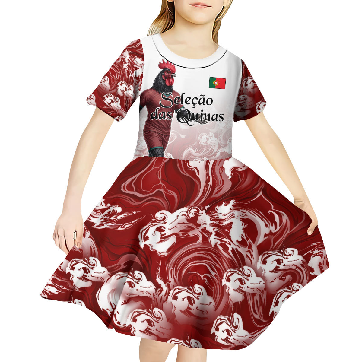 Personalized Portugal Football Selecao das Quinas Kid Short Sleeve Dress Rooster Mascot Patriotic Ornate