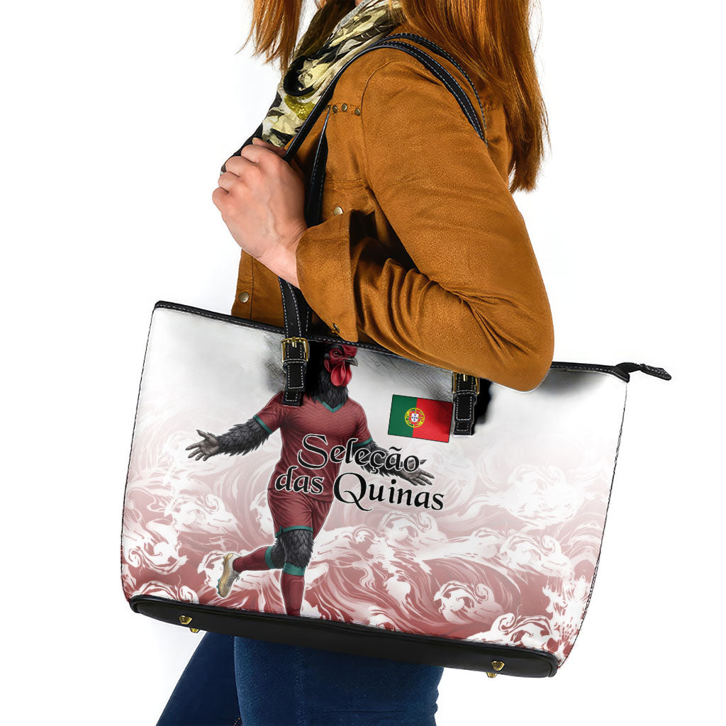 Portugal Football Selecao das Quinas Leather Tote Bag Rooster Mascot Patriotic Ornate