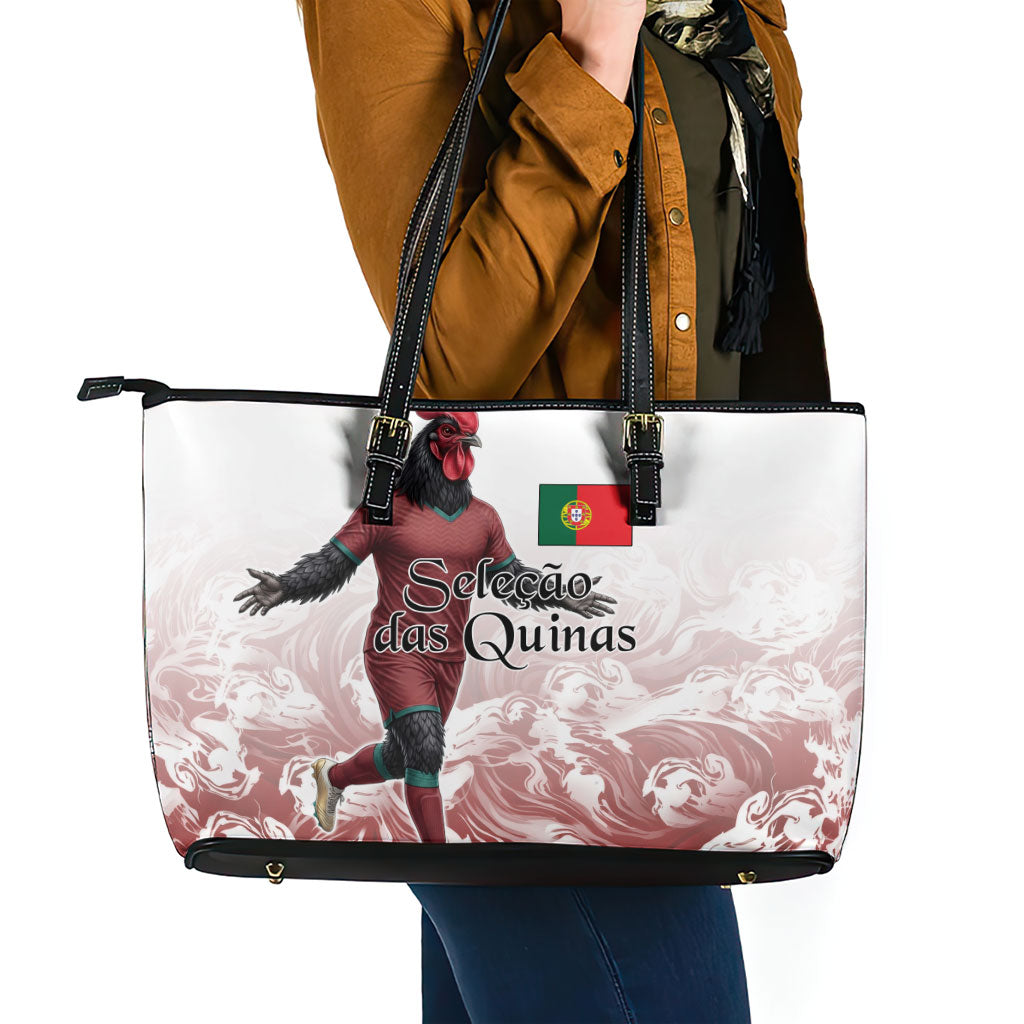 Portugal Football Selecao das Quinas Leather Tote Bag Rooster Mascot Patriotic Ornate
