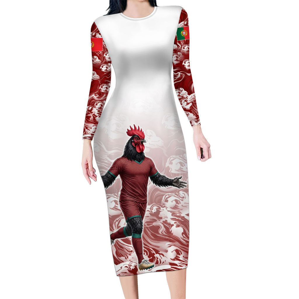 Portugal Football Selecao das Quinas Long Sleeve Bodycon Dress Rooster Mascot Patriotic Ornate