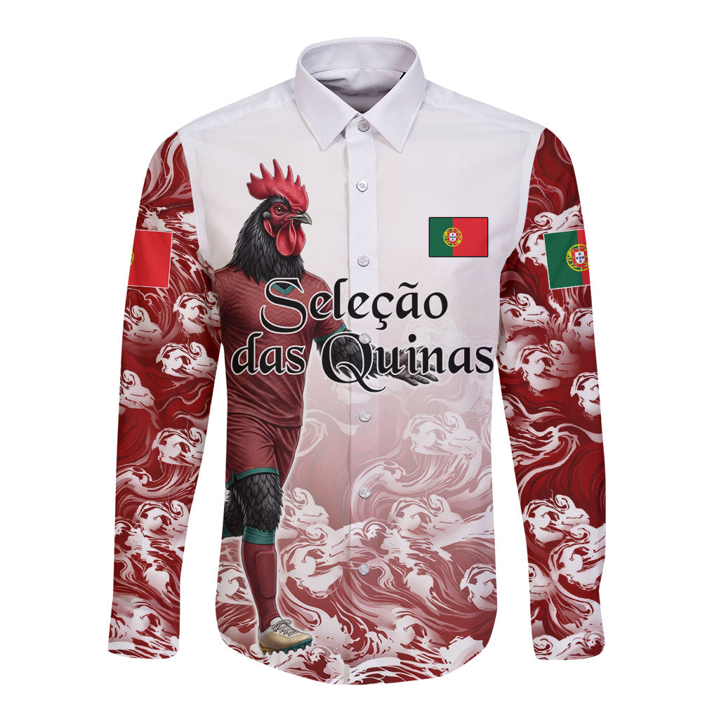 Personalized Portugal Football Selecao das Quinas Long Sleeve Button Shirt Rooster Mascot Patriotic Ornate